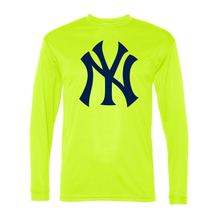 Men's New York Yankees Polyester Long Sleeve T-Shirt - Safety Yellow