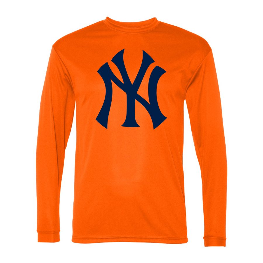Men's New York Yankees Polyester Long Sleeve T-Shirt - Safety Orange