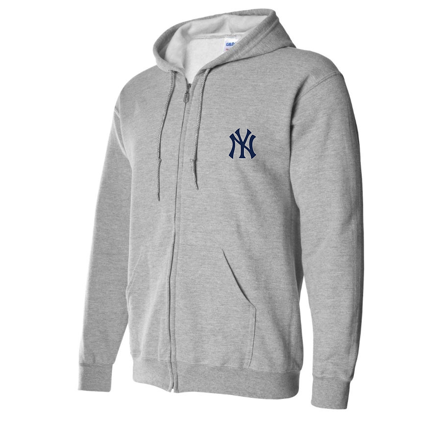 Grey New York Yankees zipper hoodie - front view