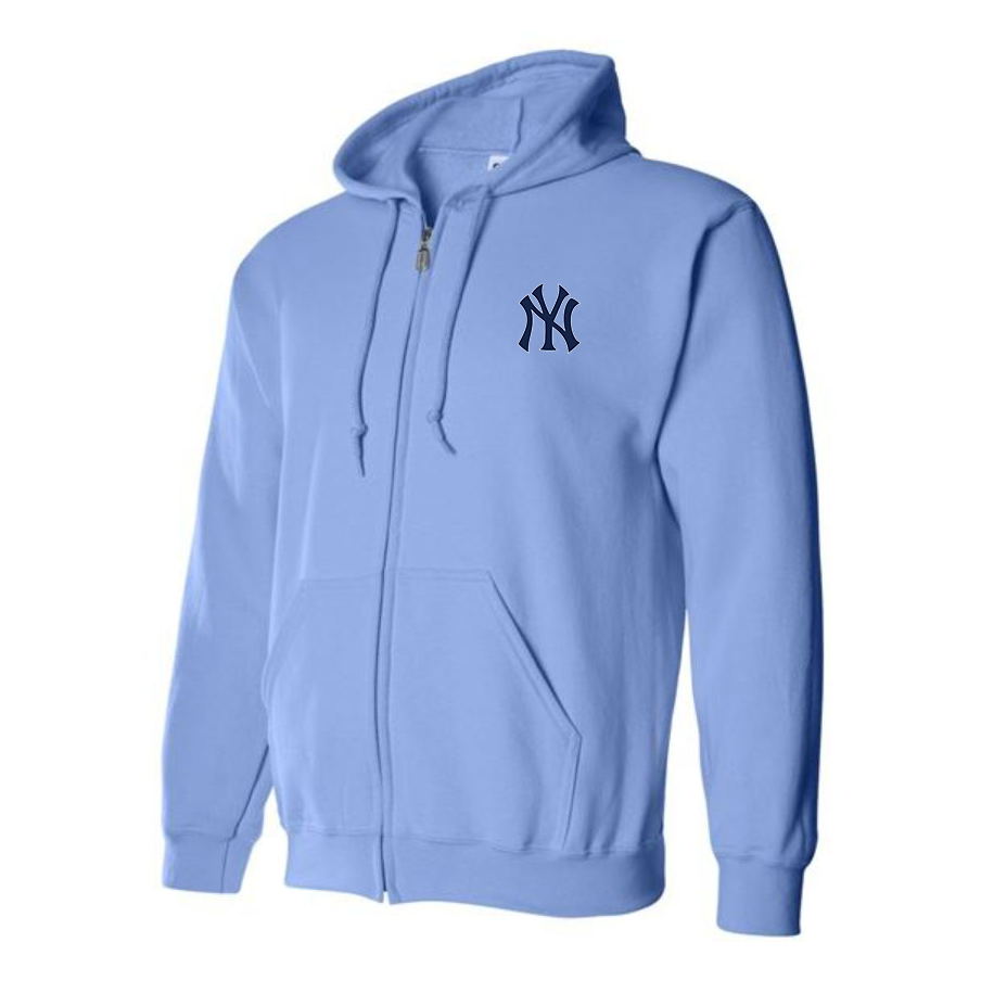 Sky Blue New York Yankees zipper hoodie - front view