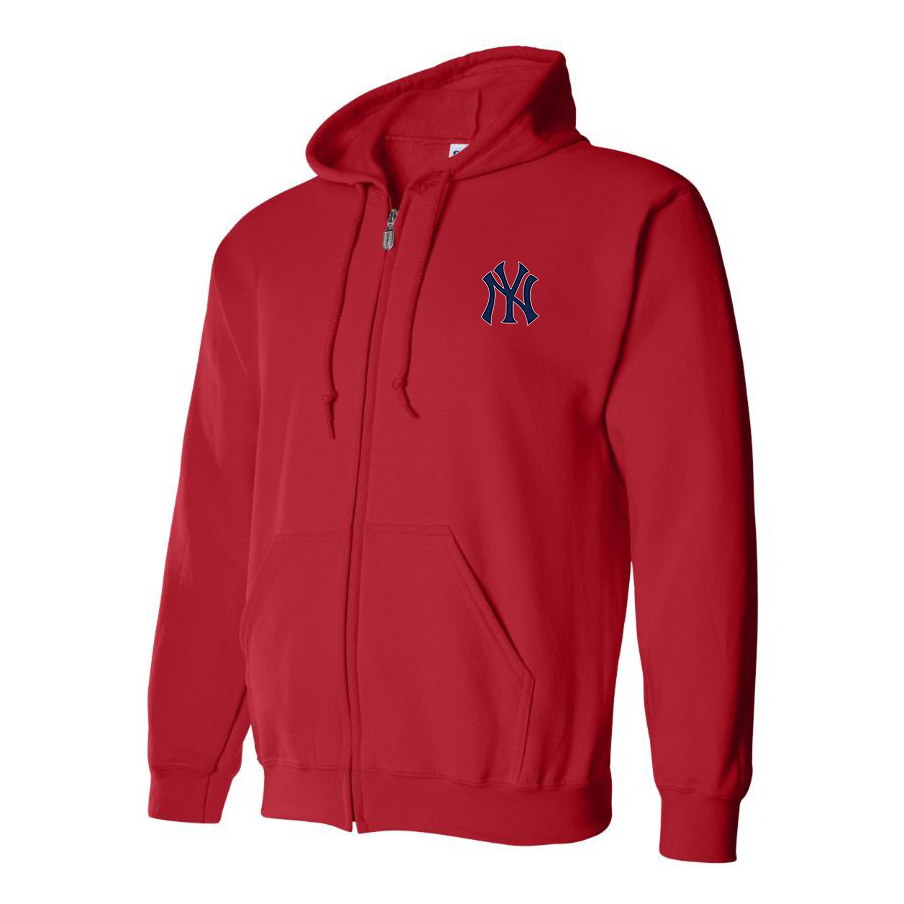 Red New York Yankees zipper hoodie - front view