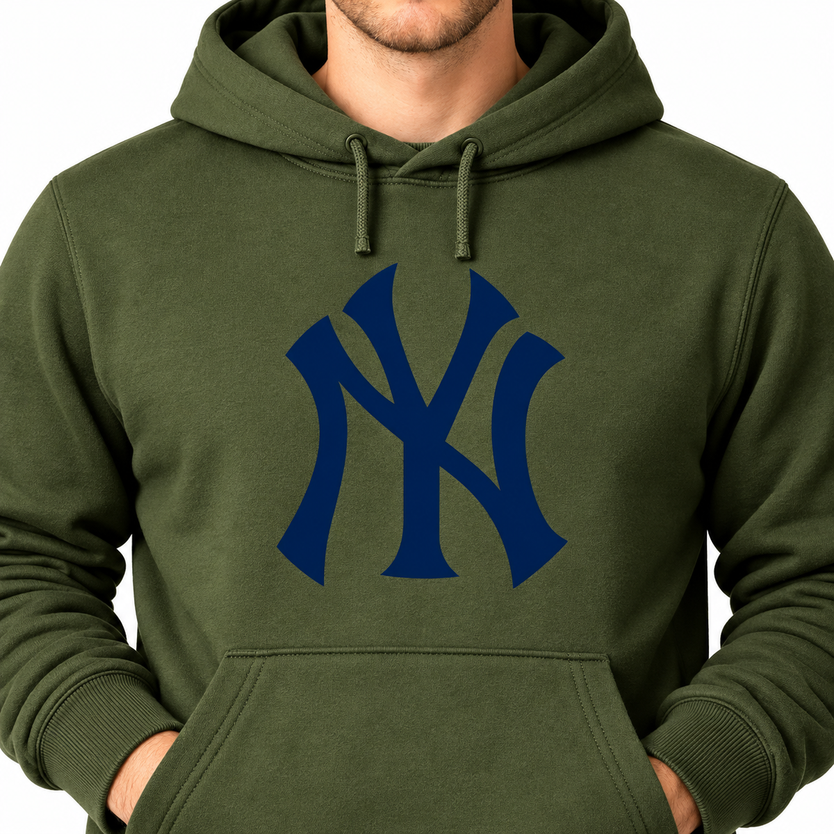 Army Green New York Yankees pullover hoodie - DTF print close-up
