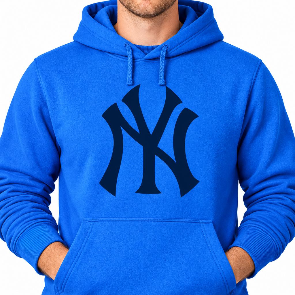 Azure New York Yankees pullover hoodie - DTF print close-up