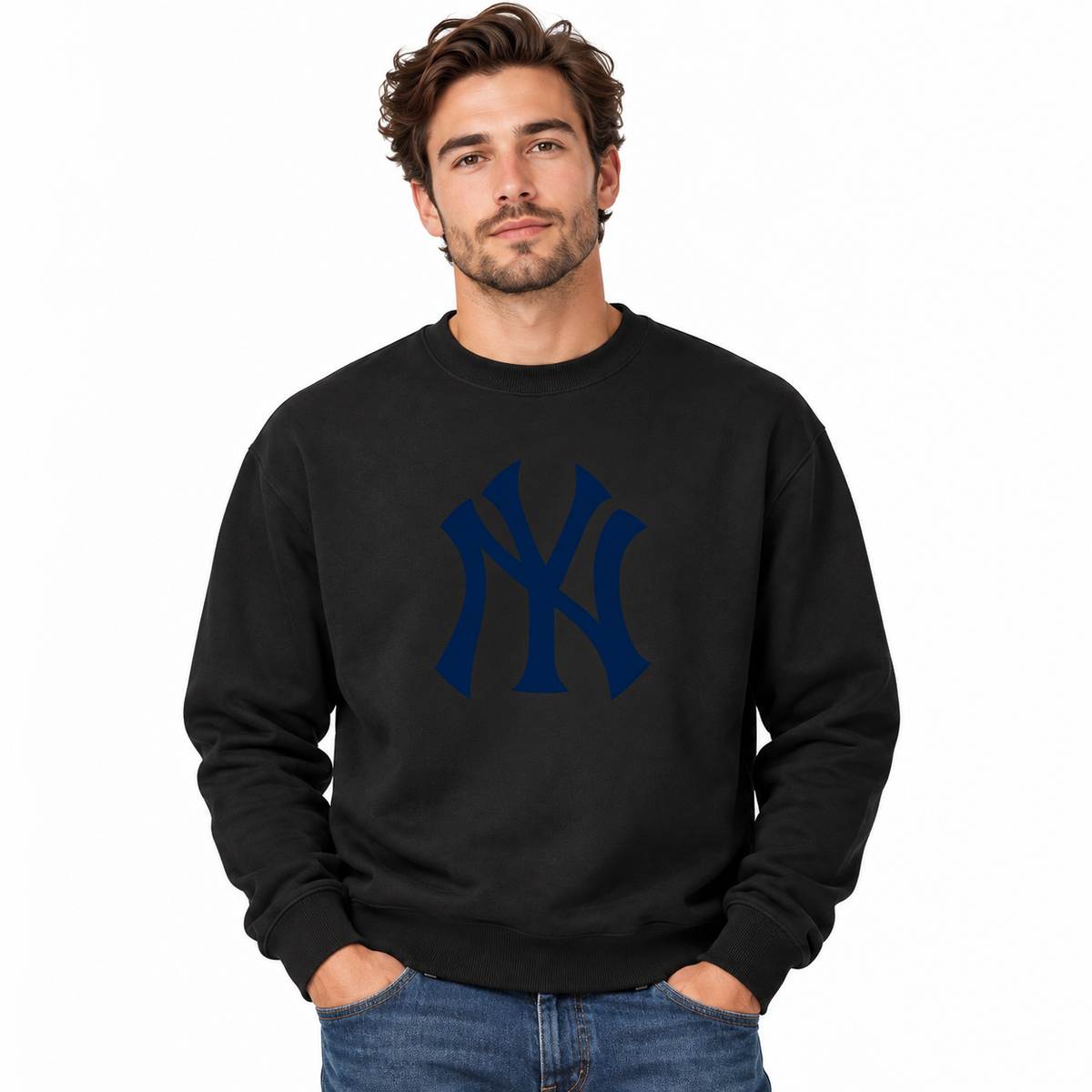 Black New York Yankees crewneck sweatshirt - model wearing view