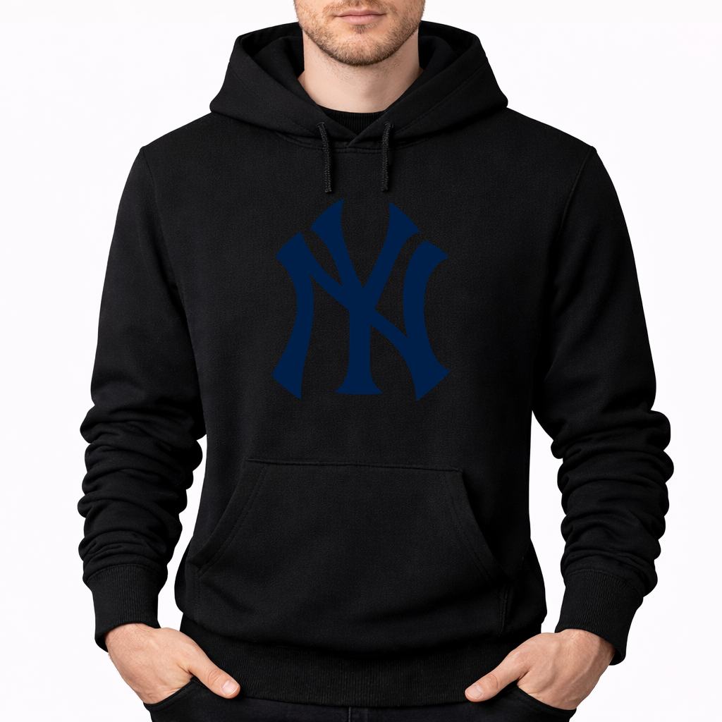 Black New York Yankees pullover hoodie - model wearing view