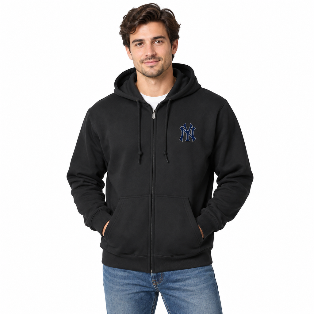 Black New York Yankees zipper hoodie - model wearing view