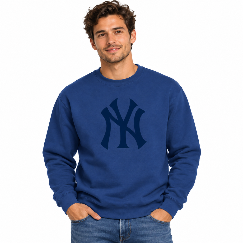 Blue New York Yankees crewneck sweatshirt - model wearing view