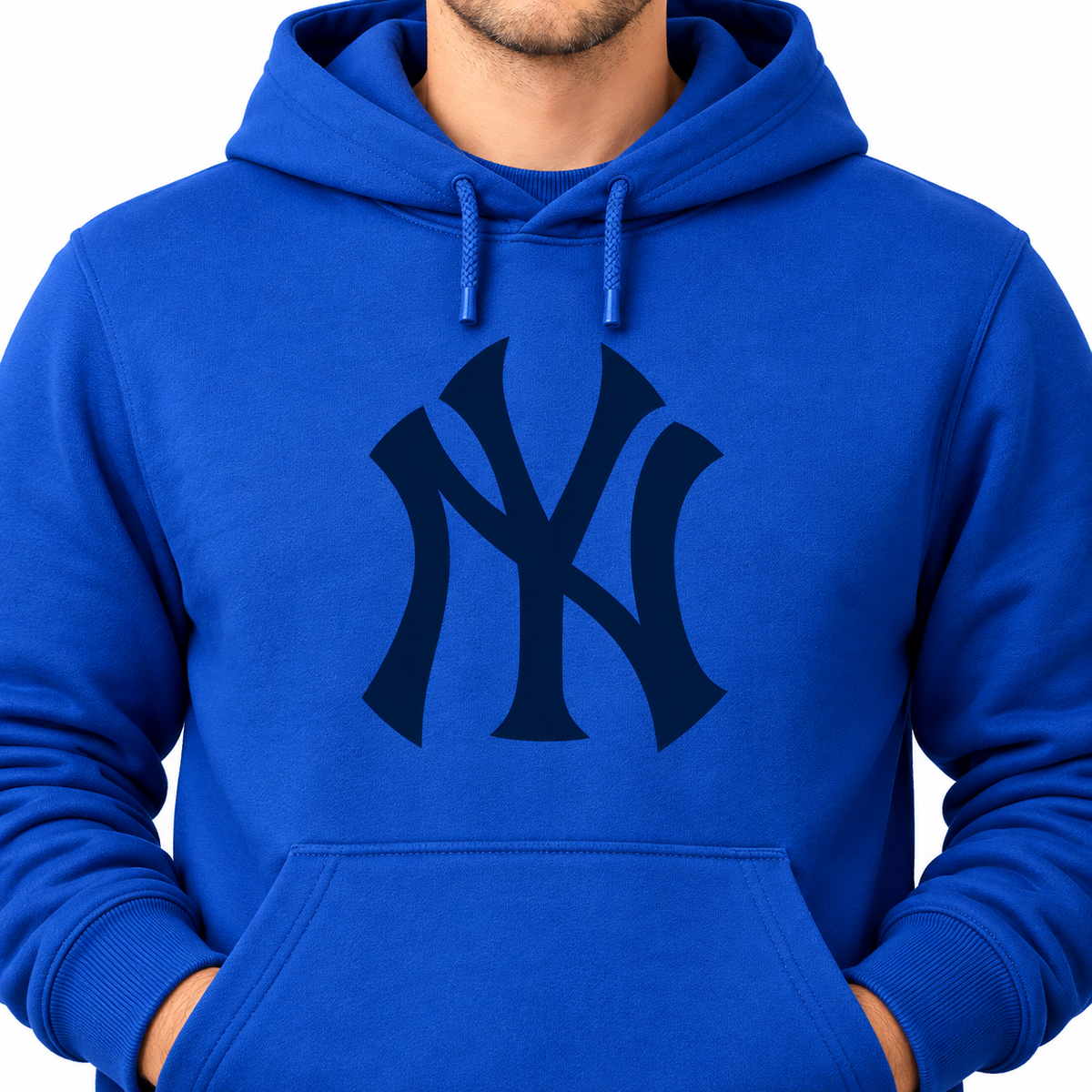 Blue New York Yankees pullover hoodie - DTF print close-up