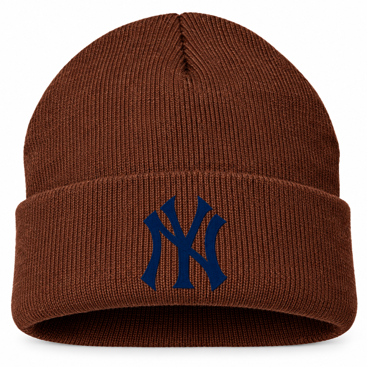 Brown New York Yankees beanie hat - DTF print close-up