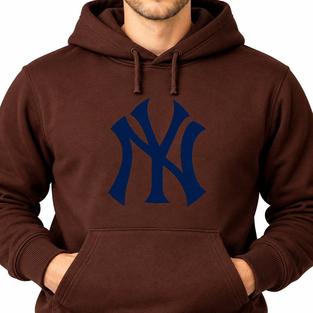 Brown New York Yankees pullover hoodie - DTF print close-up
