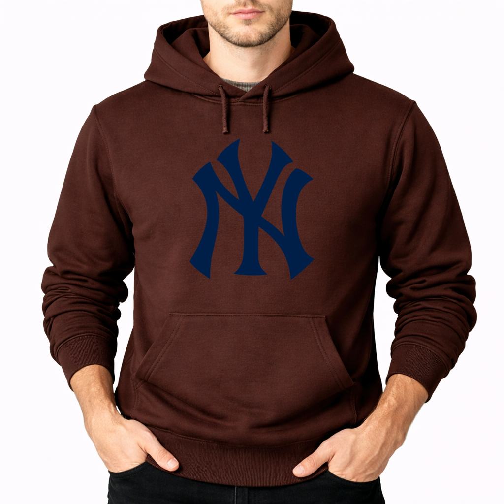 Brown New York Yankees pullover hoodie - model wearing view