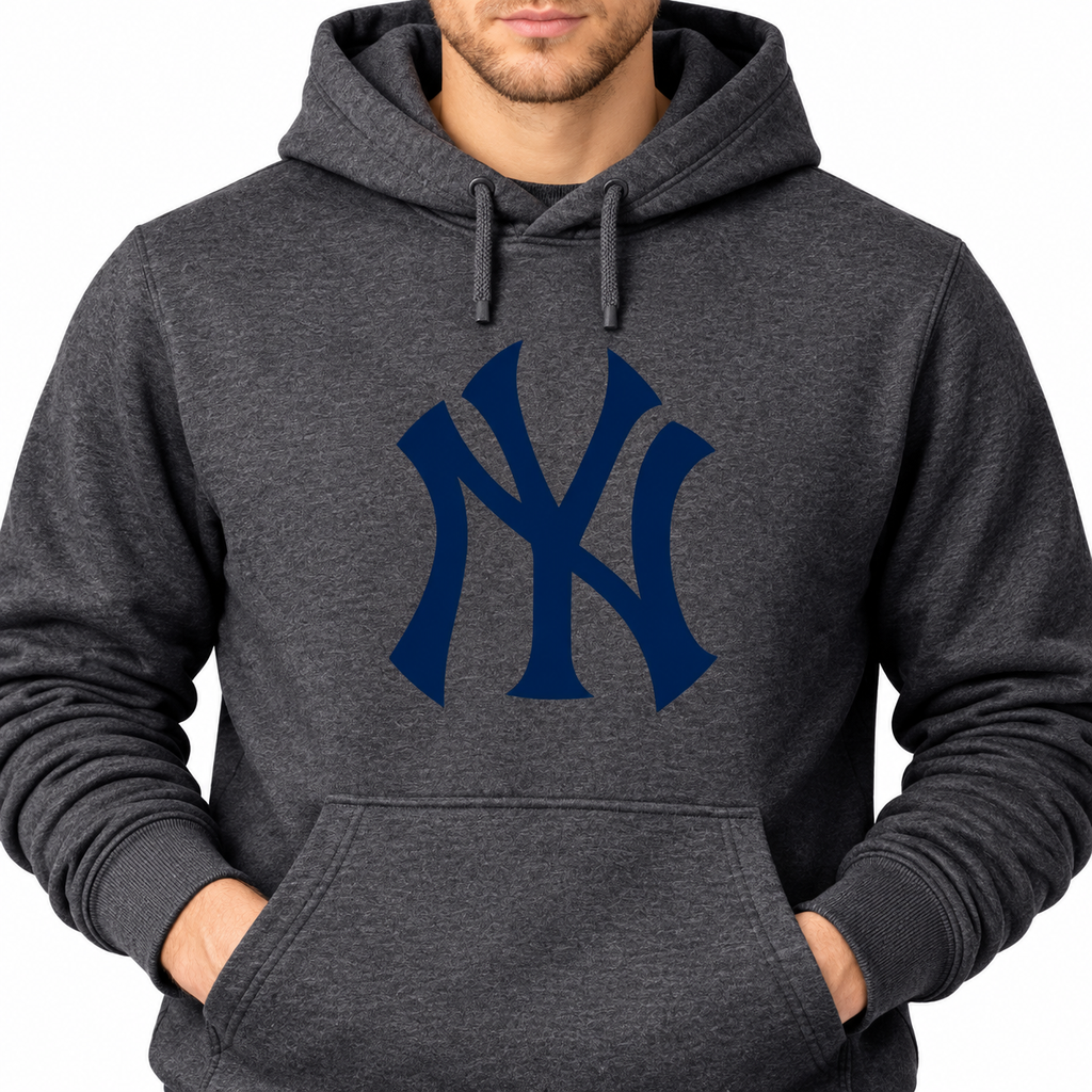 Charcoal New York Yankees pullover hoodie - DTF print close-up
