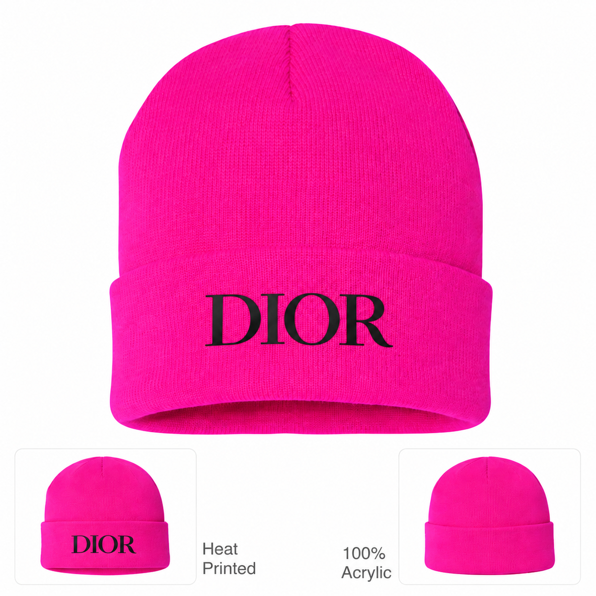 Black DIOR design beanie, Hot Pink