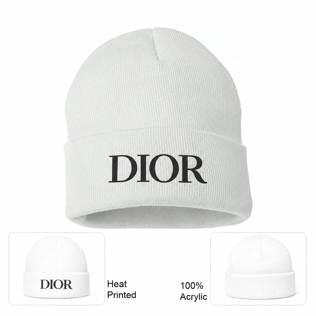 Black DIOR design beanie, White