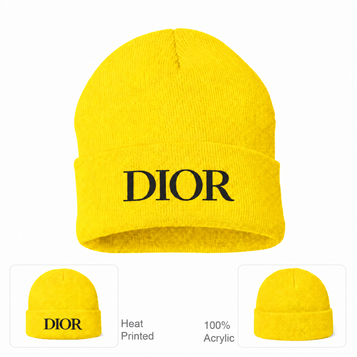 Black DIOR design beanie, Yellow