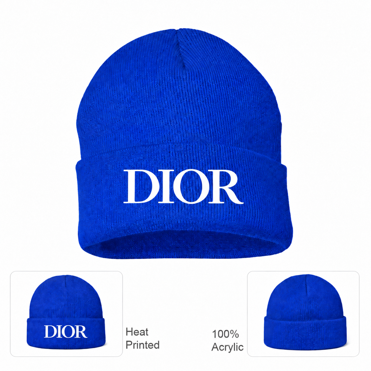 Dior beanie in Royal Blue with white DIOR lettering