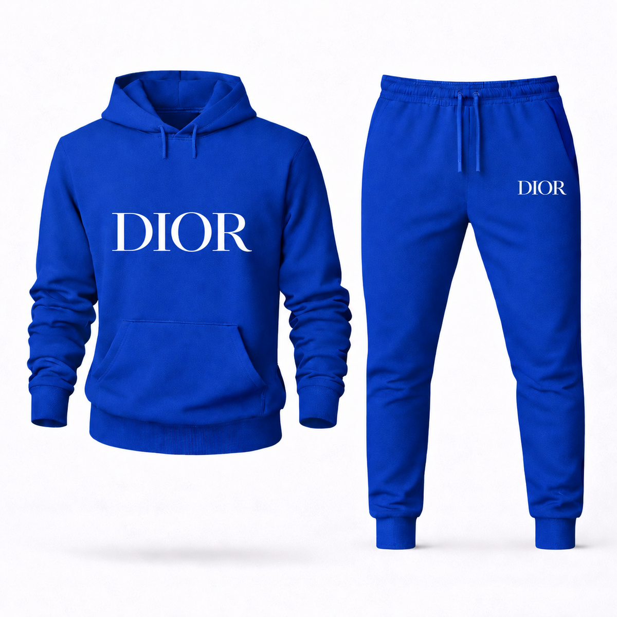 Unisex Dior Hoodie and Joggers Set in Blue with white DIOR lettering