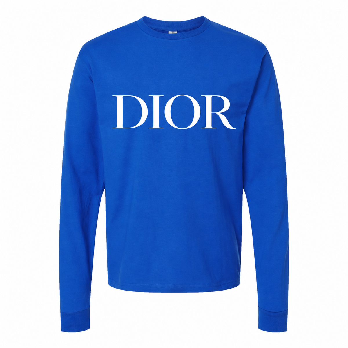 Men's Dior Long Sleeve Cotton-Blend T-Shirt in Blue with white DIOR lettering