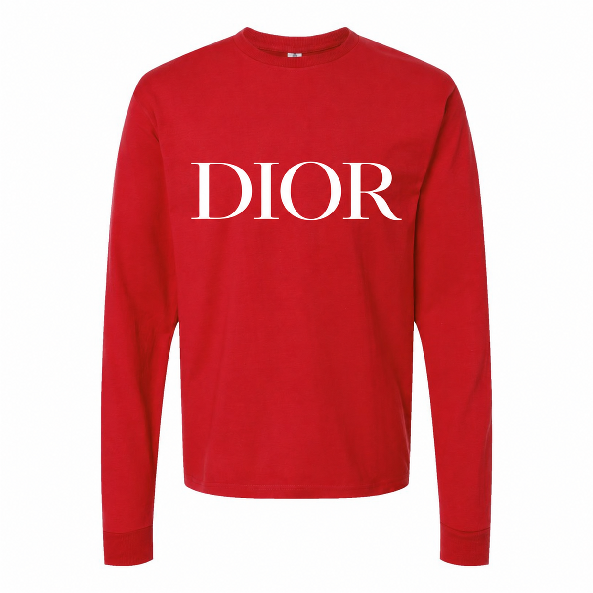 Men's Dior Long Sleeve Cotton-Blend T-Shirt in Red with white DIOR lettering