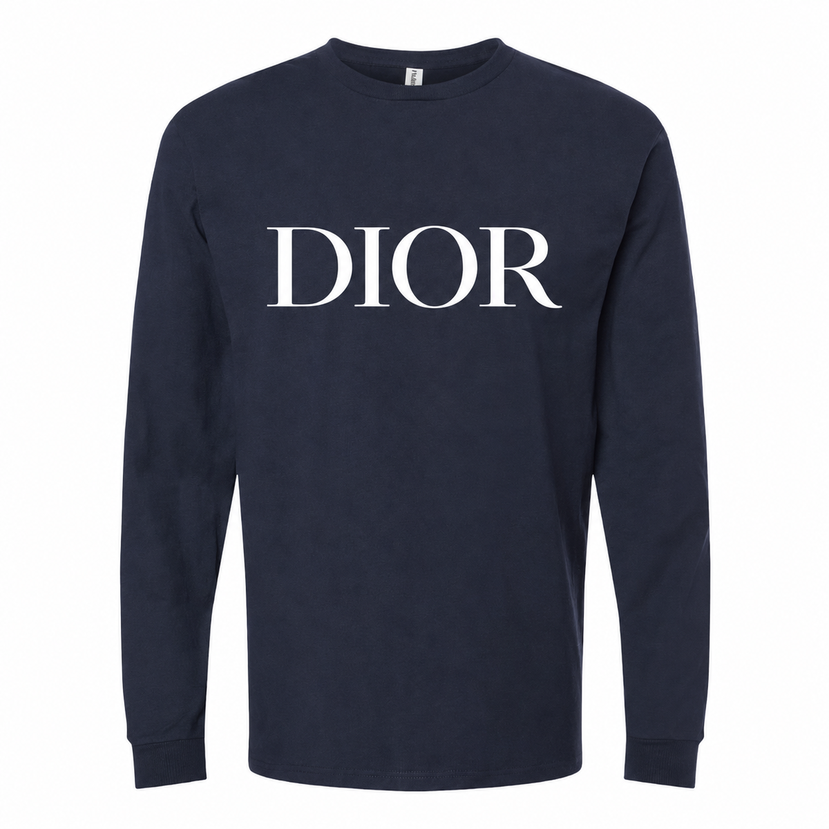 Men's Dior Long Sleeve Cotton-Blend T-Shirt in Navy with white DIOR lettering
