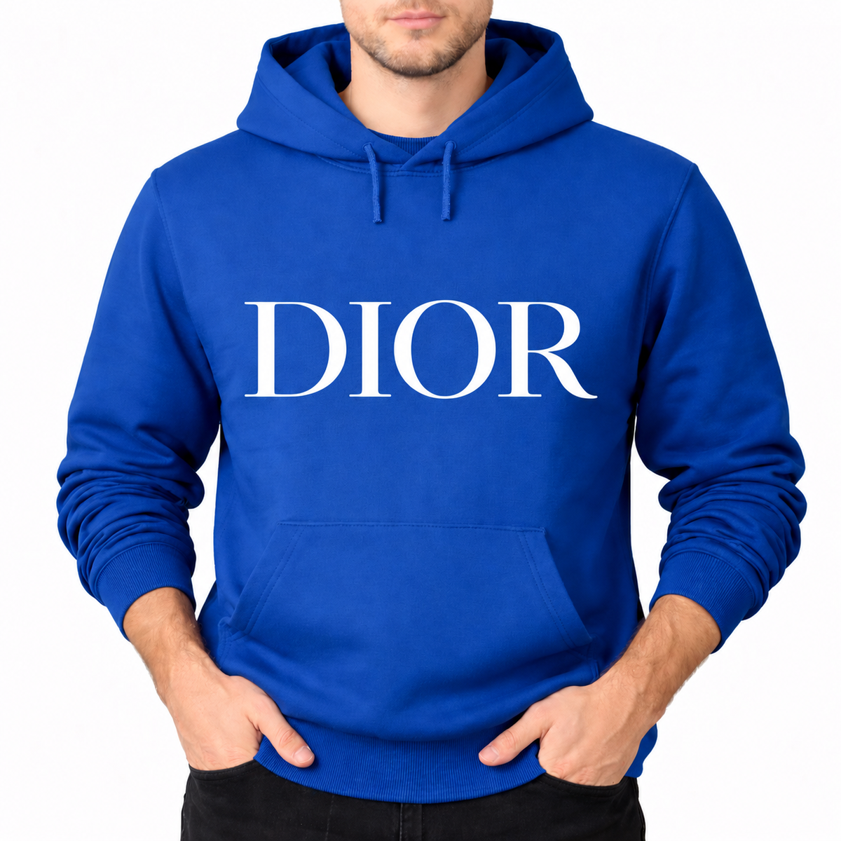 Men's Dior Pullover Hoodie in Blue with white DIOR lettering