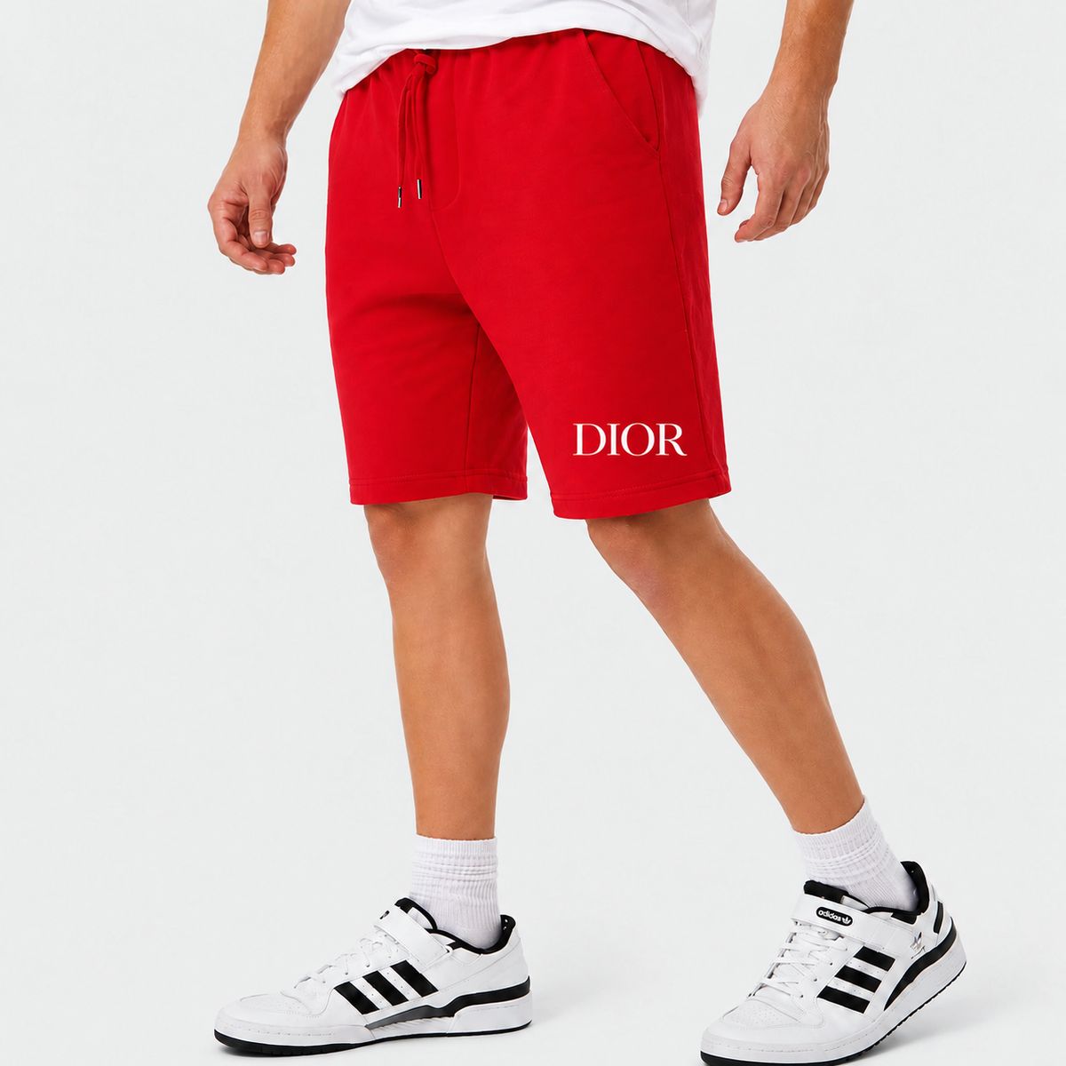 Men's Dior Cotton Shorts in Red with white DIOR lettering