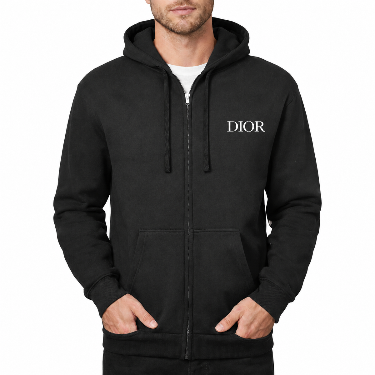 Men's Dior Zipper Hoodie in Black with white DIOR lettering