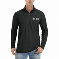 Men's Dior Lightweight Quarter-Zip Athletic Shirt Long Sleeve Performance Wear in Black with white DIOR lettering