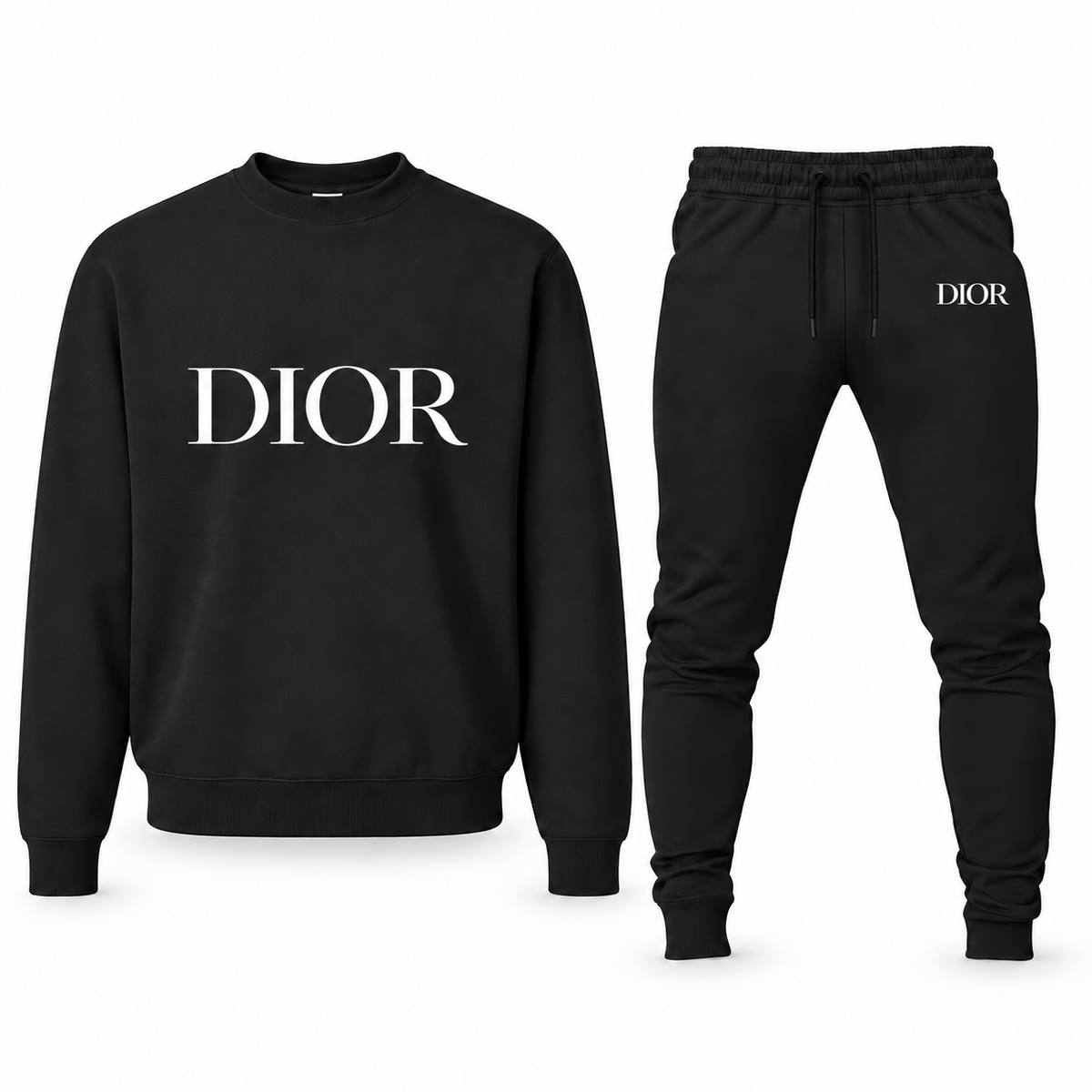 Men's Dior Sweatshirt and Joggers Set in Black with white DIOR lettering