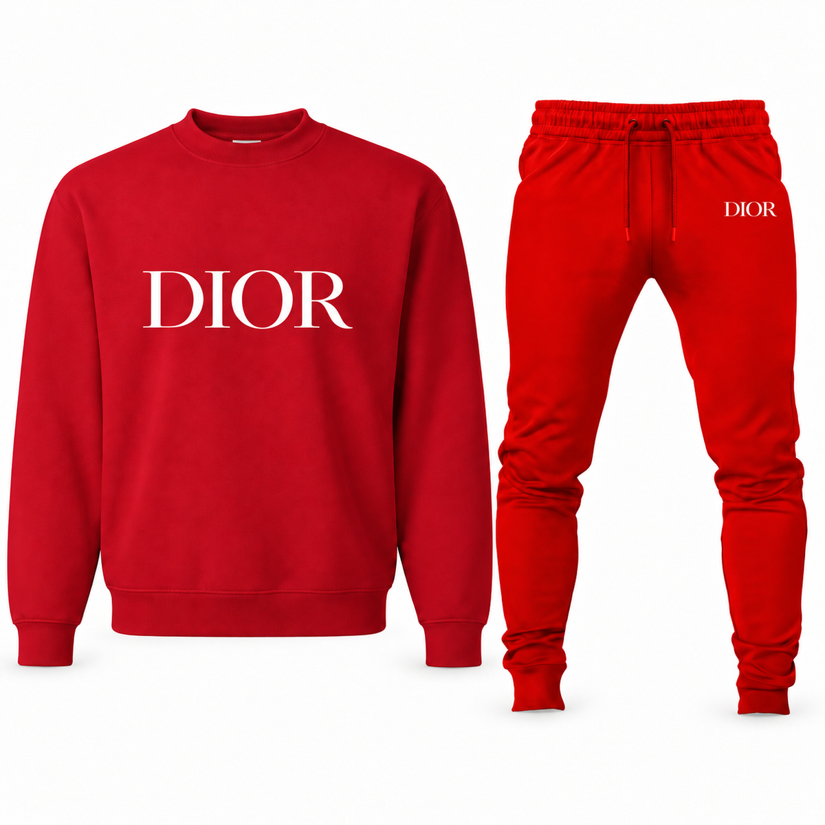 Men's Dior Sweatshirt and Joggers Set in Red with white DIOR lettering