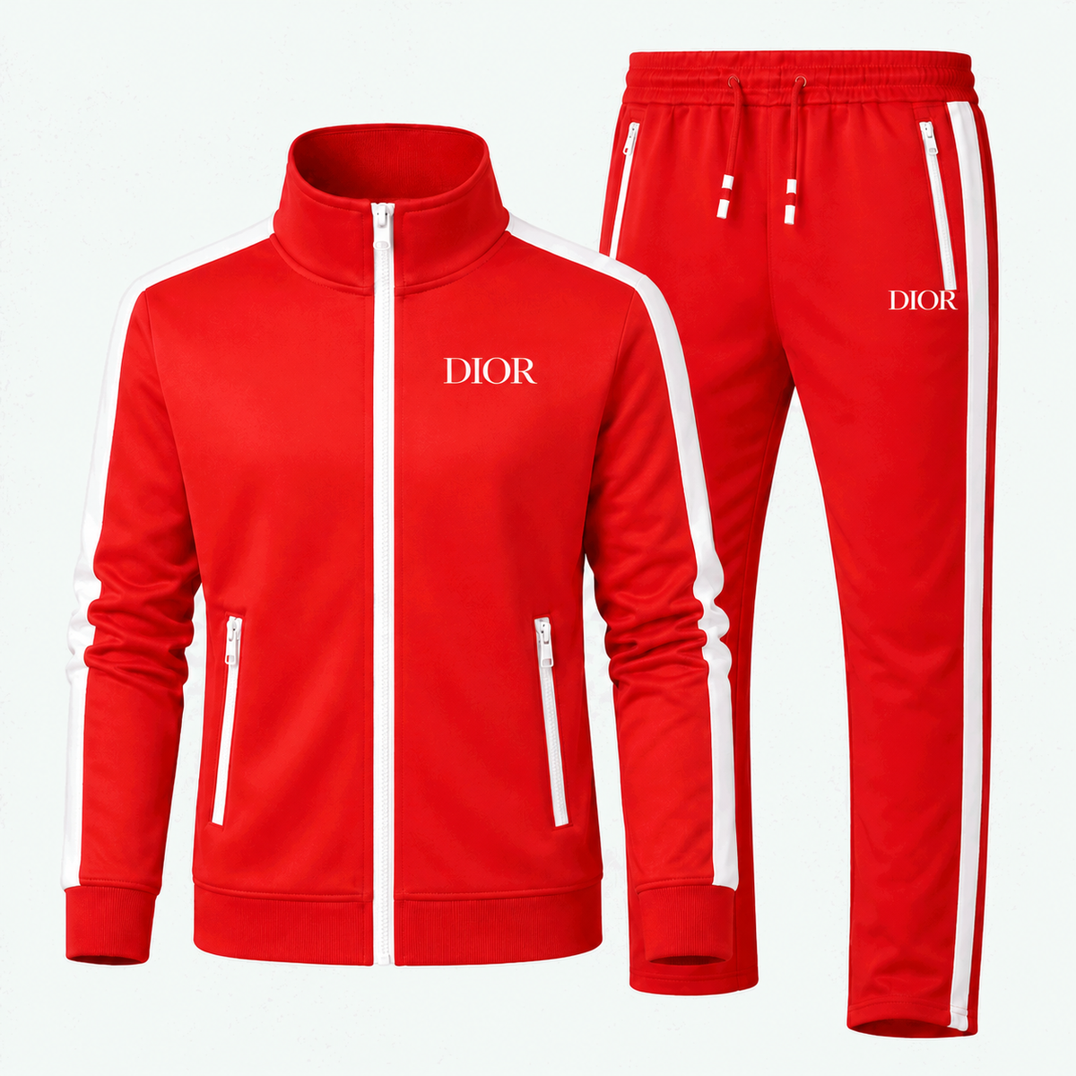 Unisex Dior Dri-Fit Tracksuit in Red with white DIOR lettering