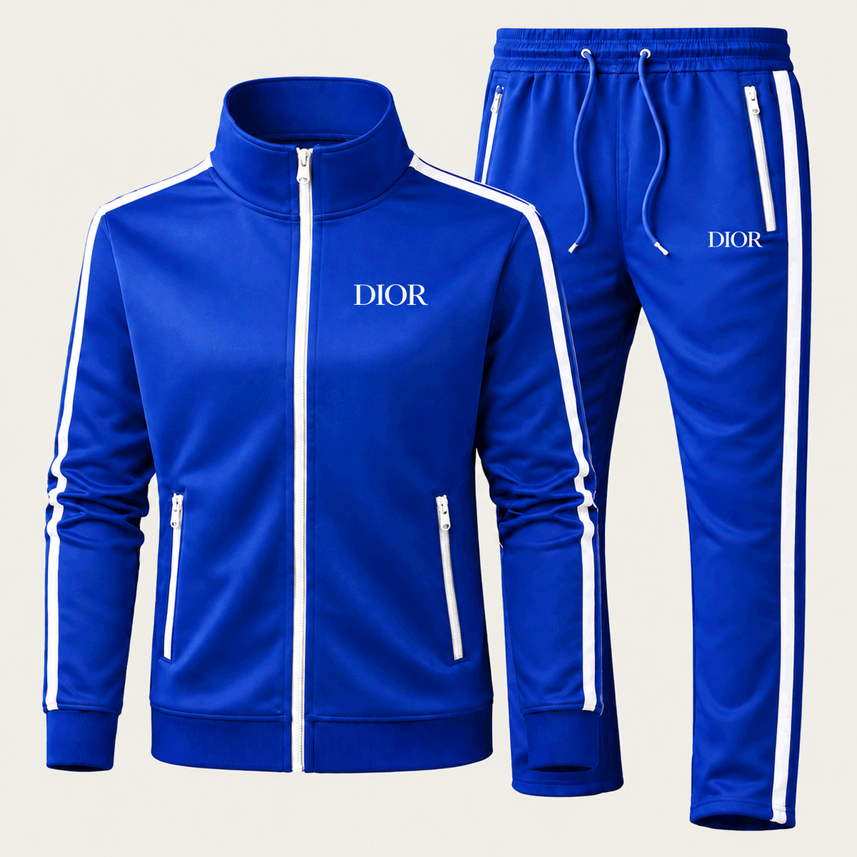 Unisex Dior Dri-Fit Tracksuit in Royal Blue with white DIOR lettering