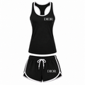 Women's Dior Tank Top and Shorts Set in Black with white DIOR lettering