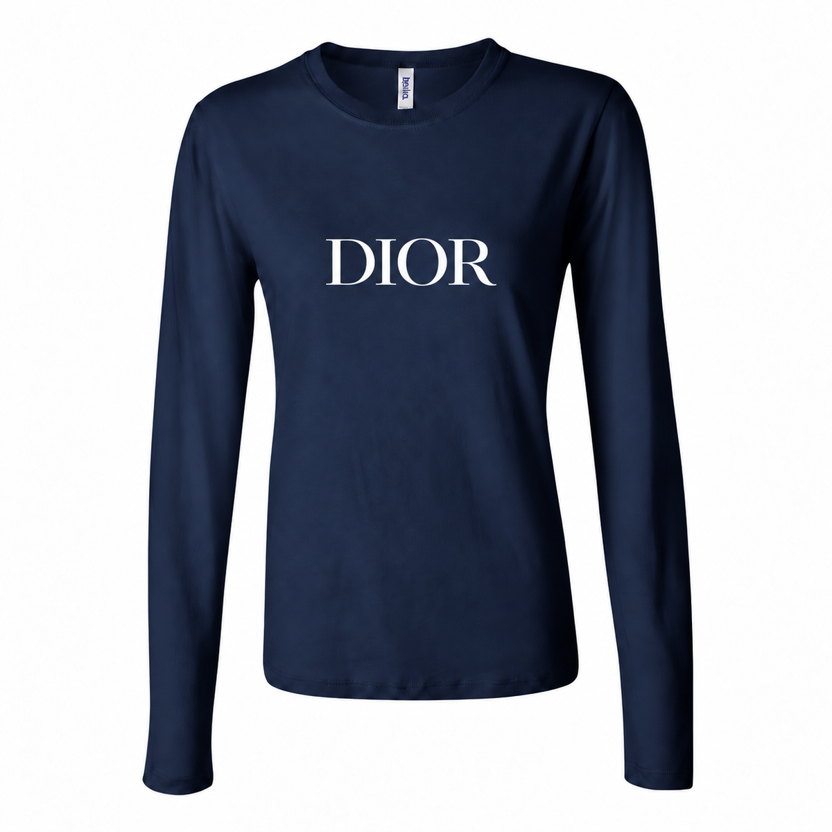 Women's Dior Long Sleeve T-Shirt in Navy with white DIOR lettering