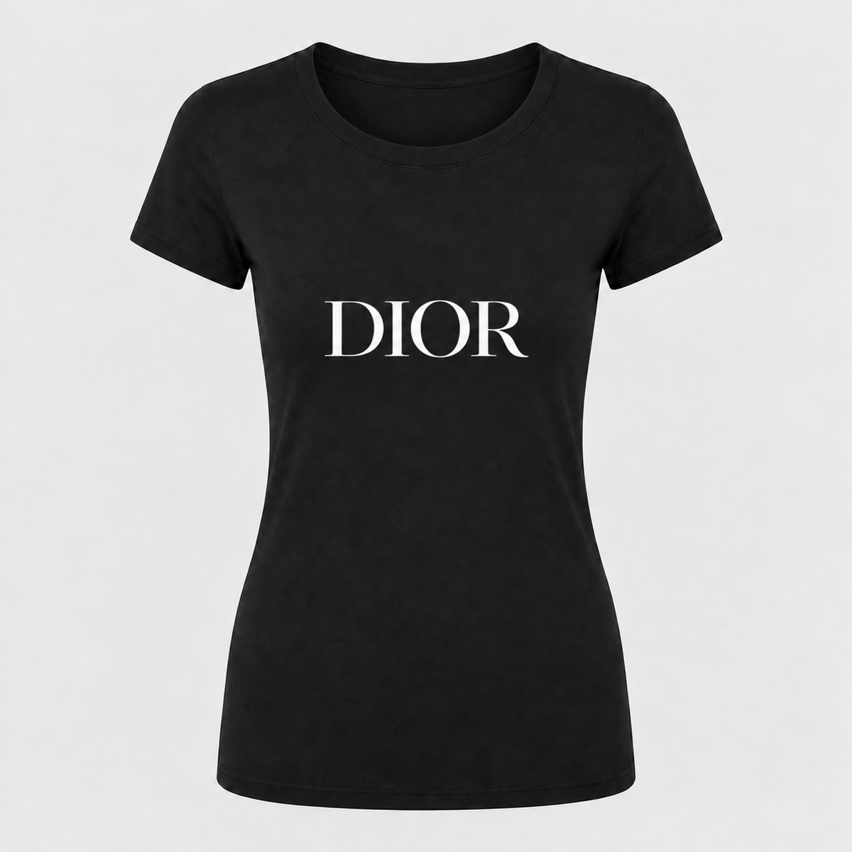 Women's Dior Round Neck T-Shirt in Black with white DIOR lettering