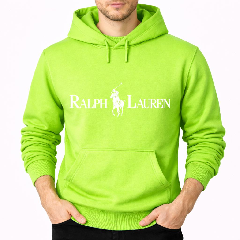 Men's Polo Ralph Lauren White Logo Pullover Hoodie - Lime green