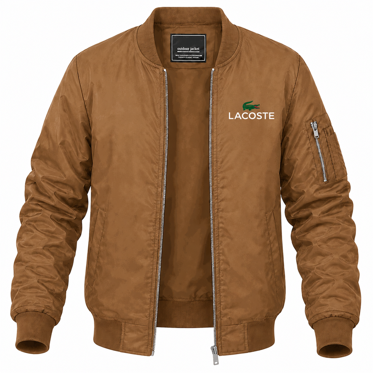 Brown - Front View - Men's Lacoste Lightweight Bomber Jacket