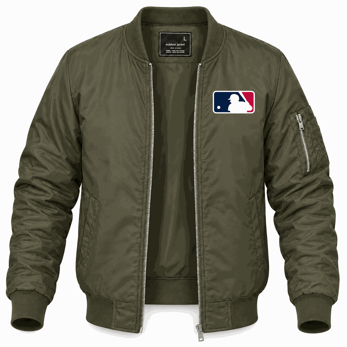 Men's Major League Baseball logo Lightweight Bomber Jacket - Army Green