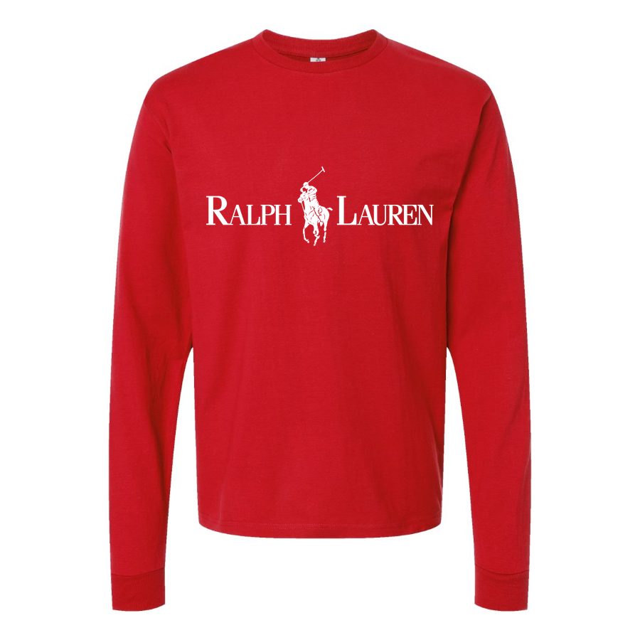 Men's Polo-Ralph-Lauren-Logo- white Long sleeves Cotton Blend T-Shirt - Red