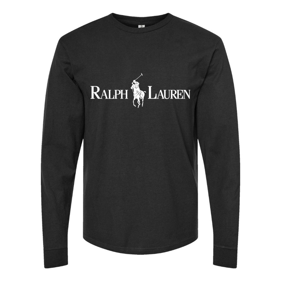 Men's Polo-Ralph-Lauren-Logo- white Long sleeves Cotton Blend T-Shirt - Black