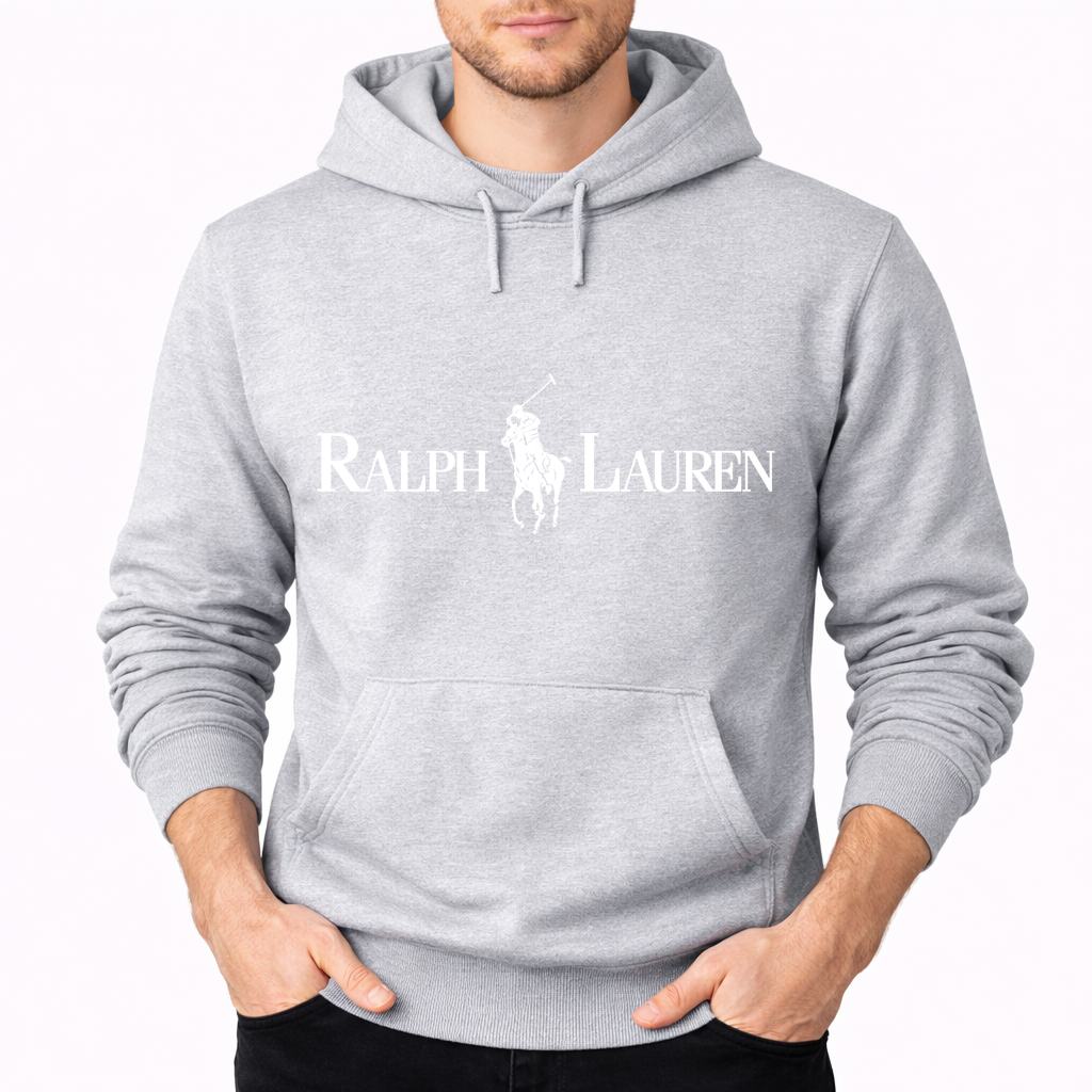 Men's Polo Ralph Lauren White Logo Pullover Hoodie - Gray