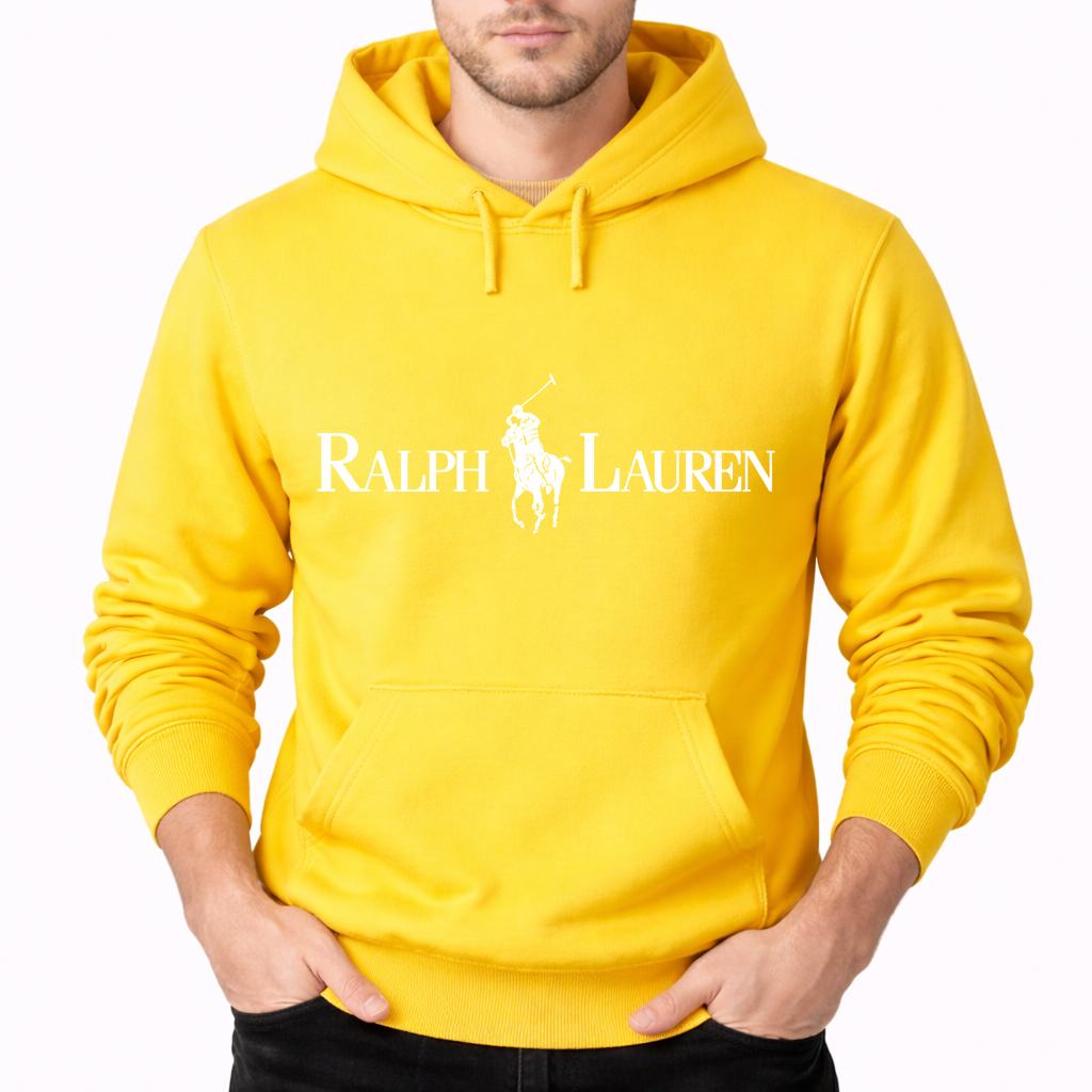 Men's Polo Ralph Lauren White Logo Pullover Hoodie - Yellow