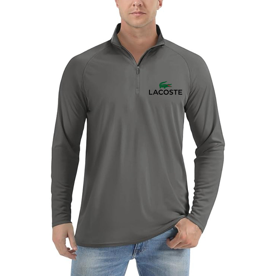 Lacoste logo quarter-zip athletic shirt in Dark Gray