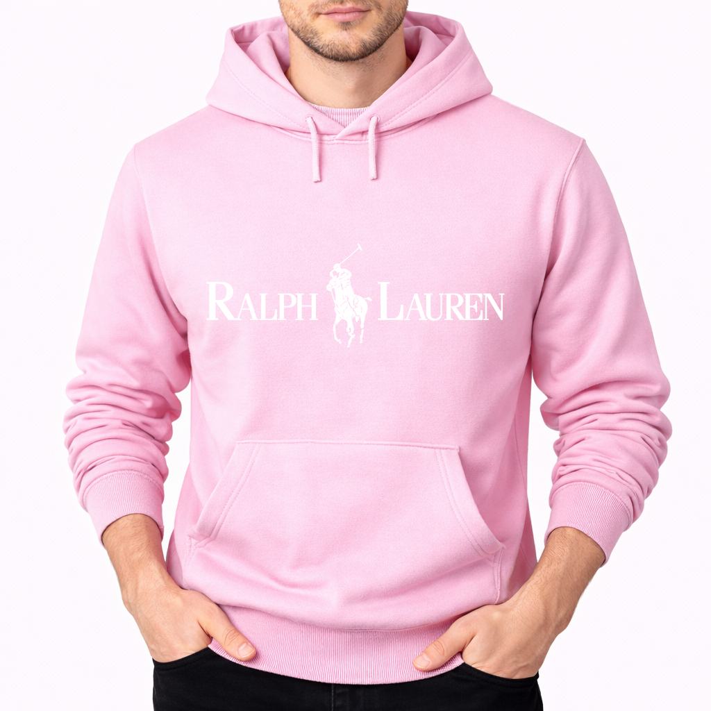 Men's Polo Ralph Lauren White Logo Pullover Hoodie - Pink
