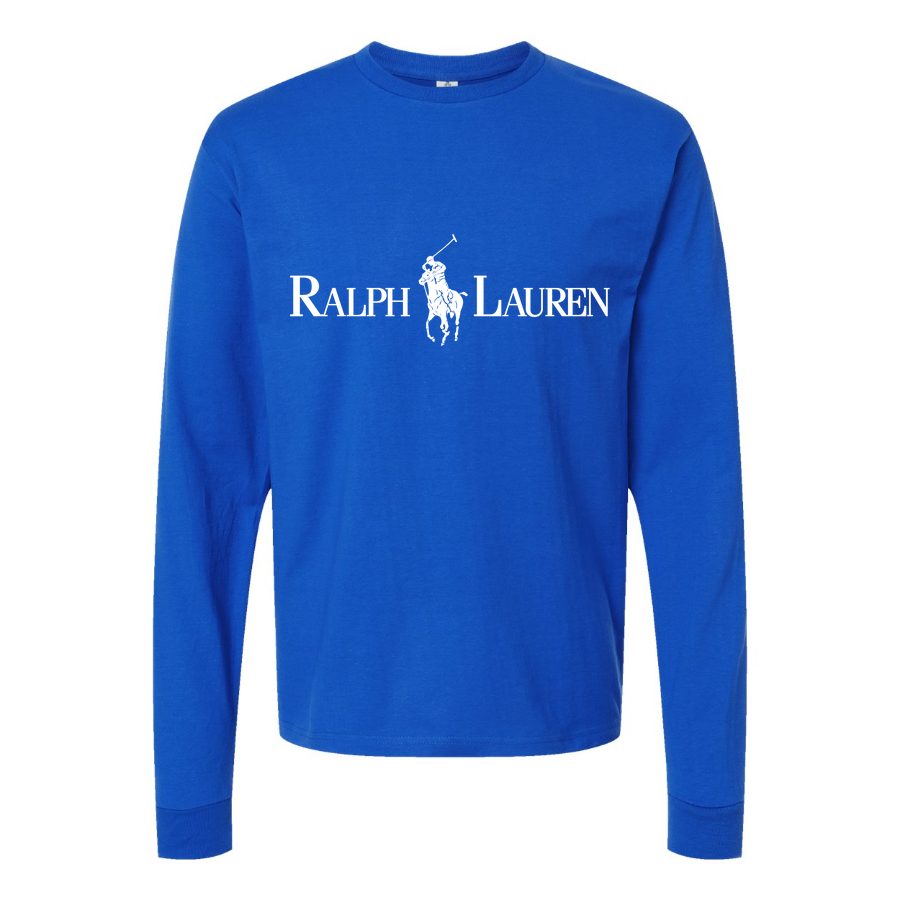 Men's Polo-Ralph-Lauren-Logo- white Long sleeves Cotton Blend T-Shirt - Blue