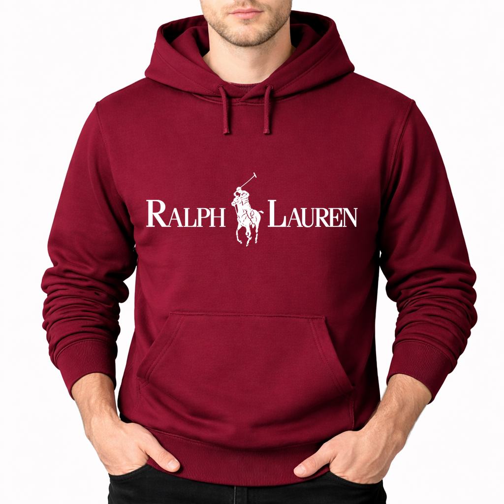Men's Polo Ralph Lauren White Logo Pullover Hoodie - Burgundy
