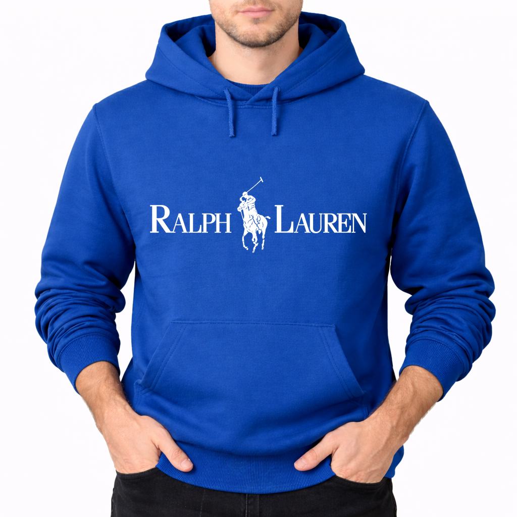 Men's Polo Ralph Lauren White Logo Pullover Hoodie - Blue