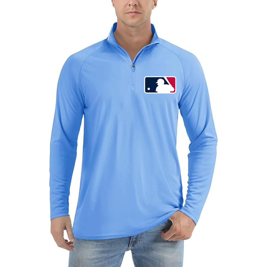Major_League_Baseball_logo quarter-zip athletic shirt in Light Blue