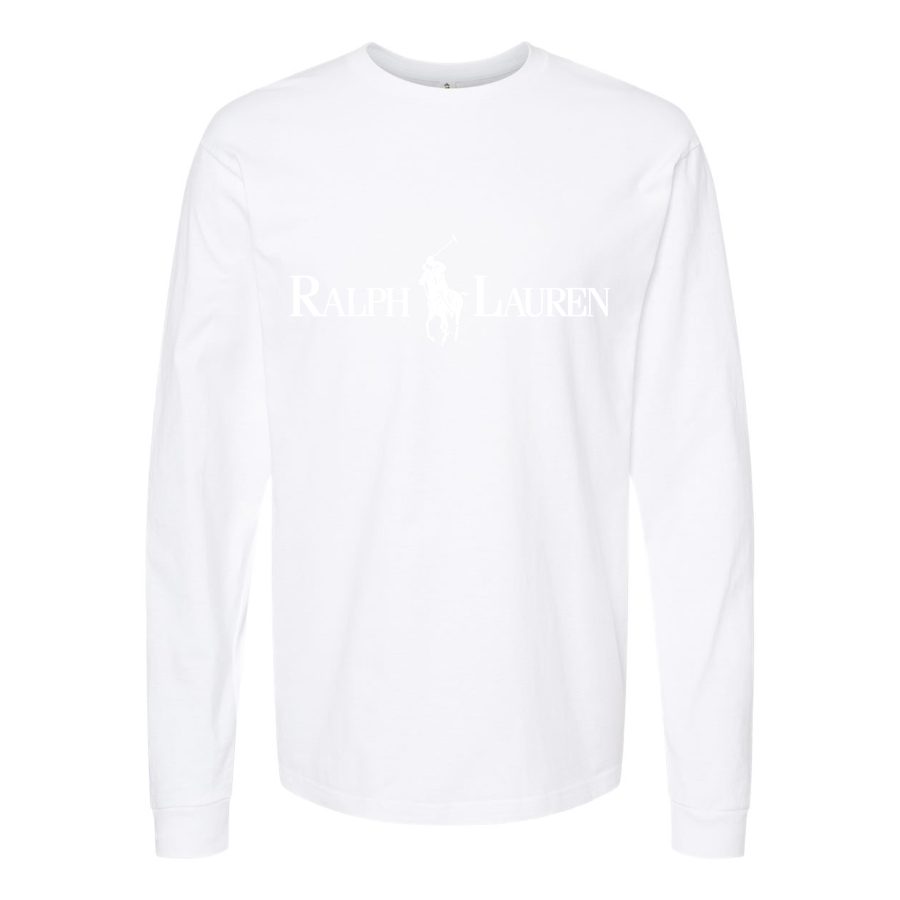 Men's Polo-Ralph-Lauren-Logo- white Long sleeves Cotton Blend T-Shirt - White