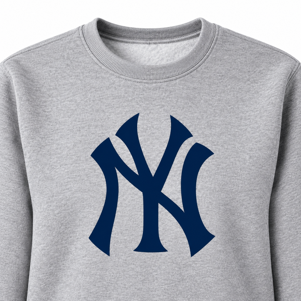 Gray New York Yankees crewneck sweatshirt - DTF print close-up